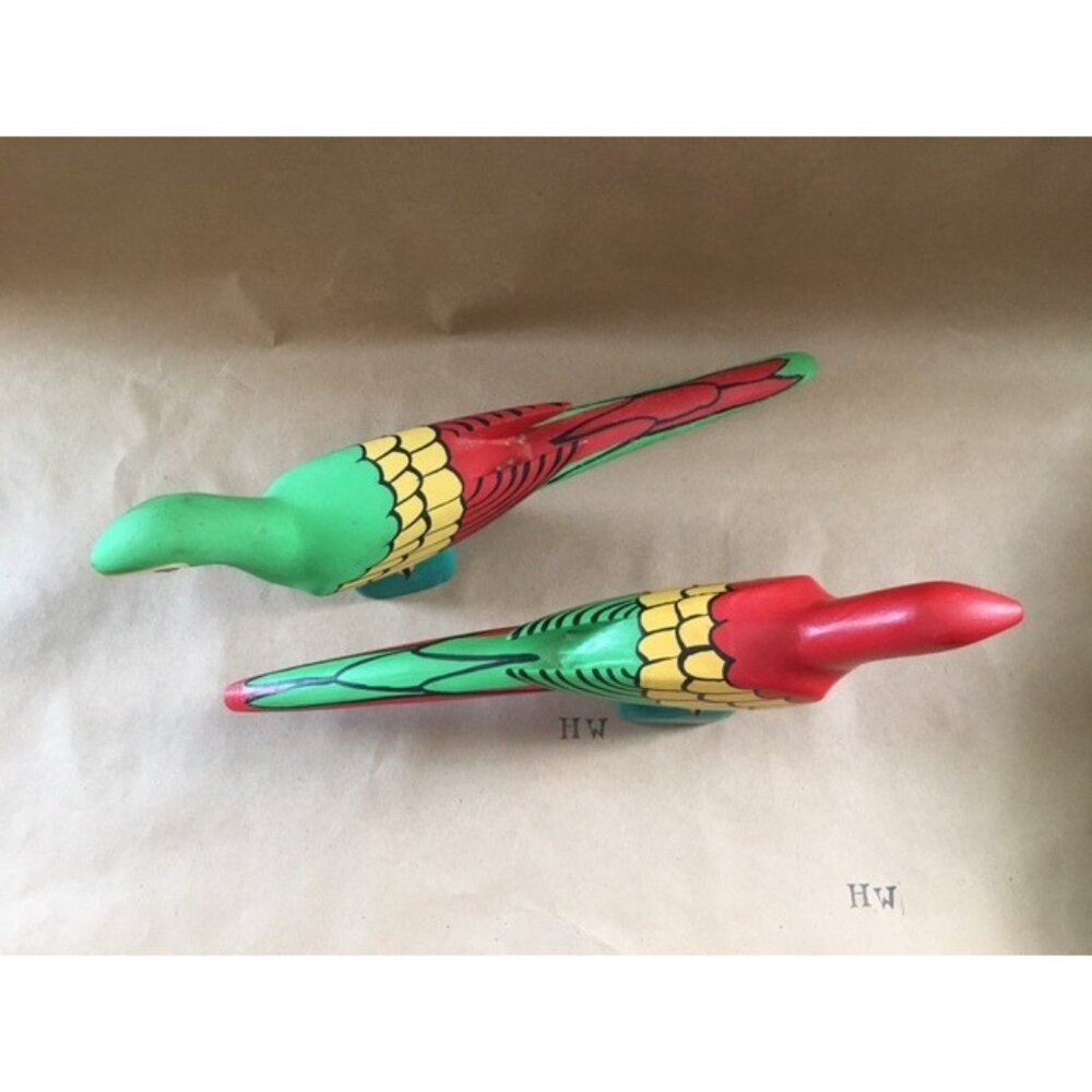 Parrots Pair Wooden FOLK ART Carved Marked JUAN PUELLO R.D. Set Of 2 - Picture 6 of 12